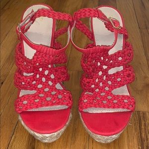 Red Woven Fabric Espadrilles